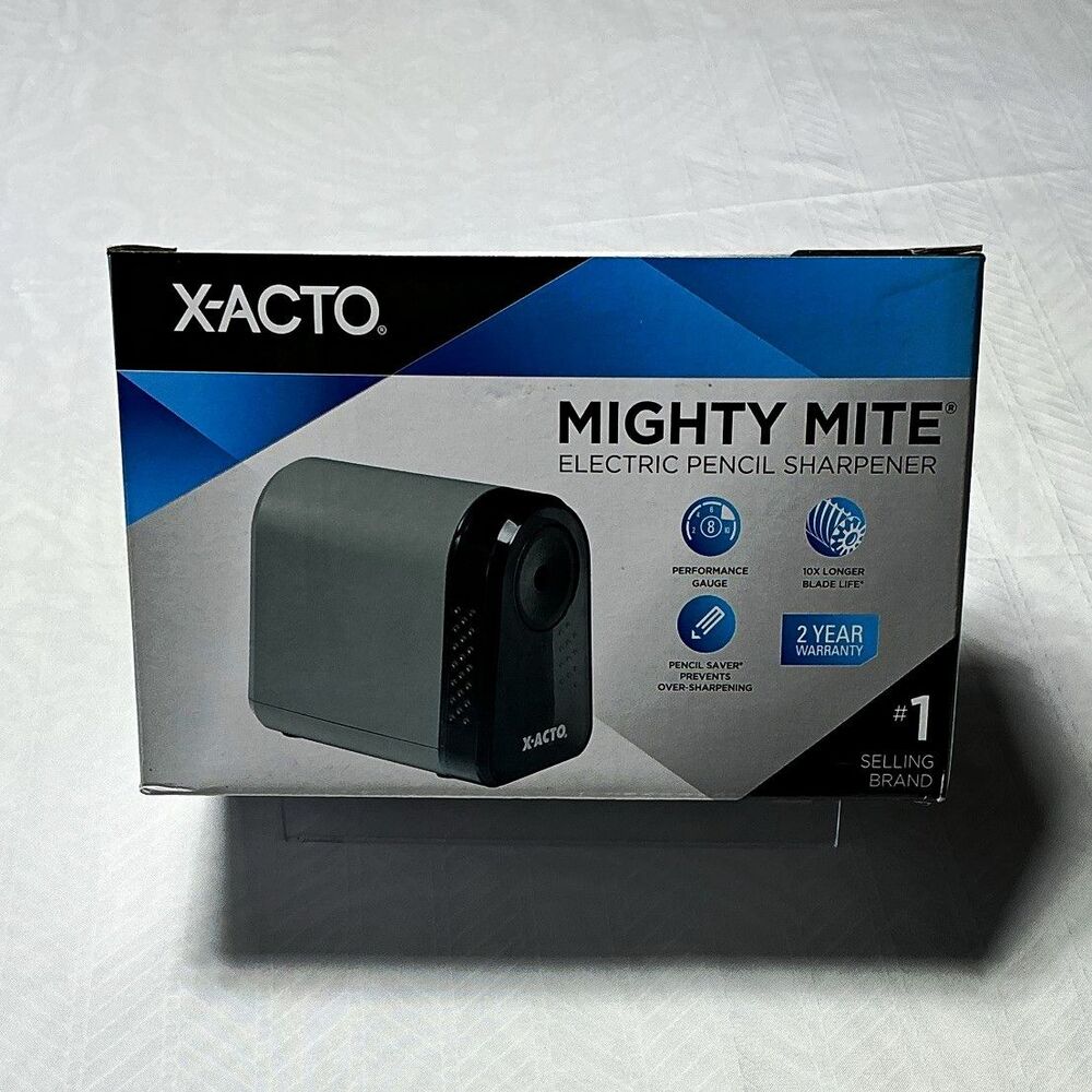 X-ACTO Mighty Mite Electric Pencil Sharpener Gray/Black w/ Adapter & Box